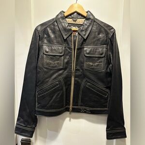 Harley-Davidson Black Leather Jacket with Gold Accents